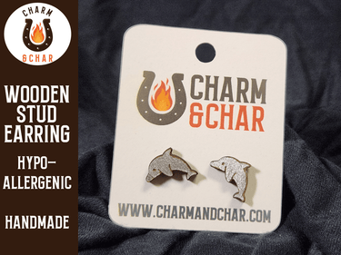 Dolphin Wood Stud Earrings - Animal Fashion Earring - Stud Earring - Charm and Char